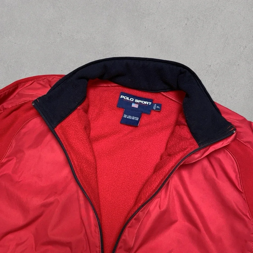 Vintage Polo Sport Ralph Lauren Fleece Lined Jacket Men's XL Red Full Zip